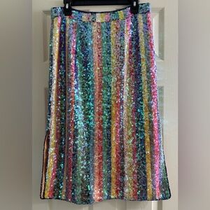 Anthropologie Maeve Sequined Palette Straight Pencil Side Slit Skirt US 10